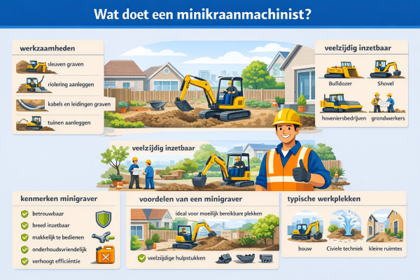 Alles over het beroep minikraanmachinist Wat doet een minikraanmachinist